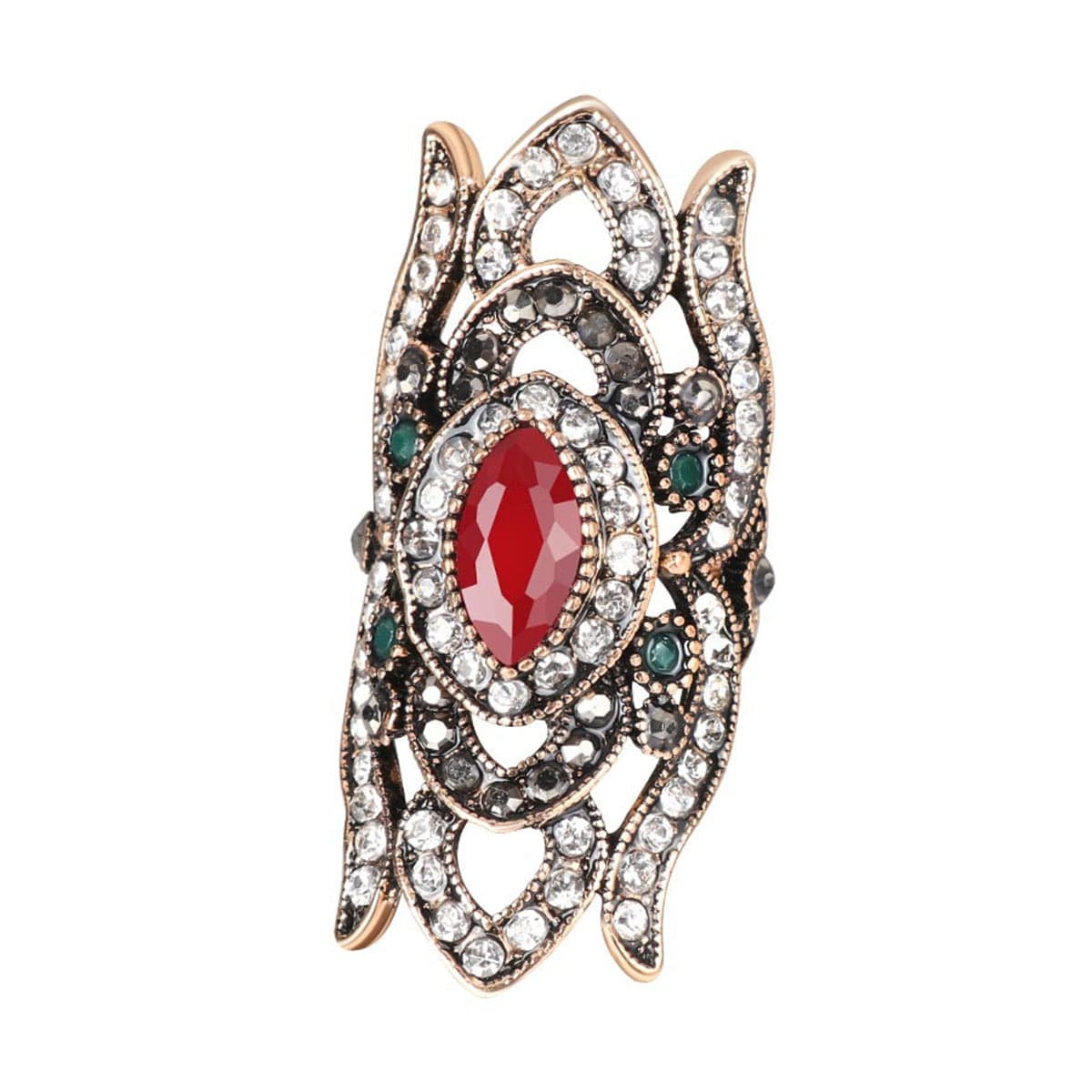 Red Resin & Cubic Zirconia 18K Gold-Plated Crown Band Ring