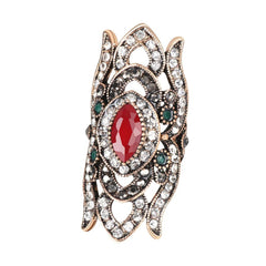 Red Resin & Cubic Zirconia 18K Gold-Plated Crown Band Ring