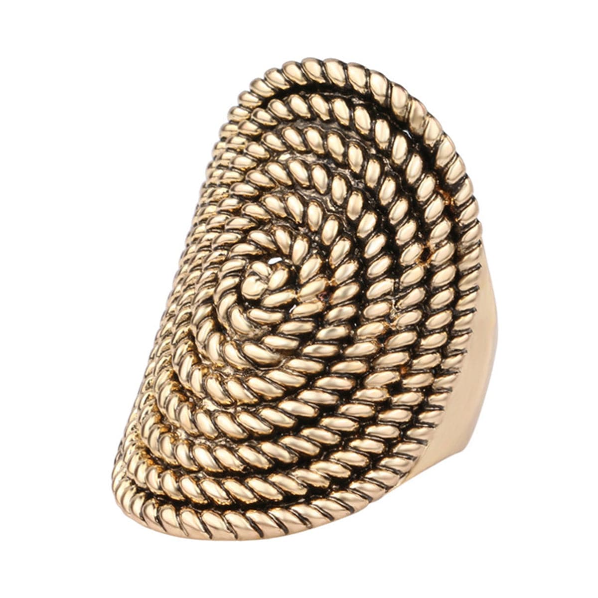 18K Gold-Plated Spiral Rope Statement Ring, gold statement rings for women, everyday style, front view