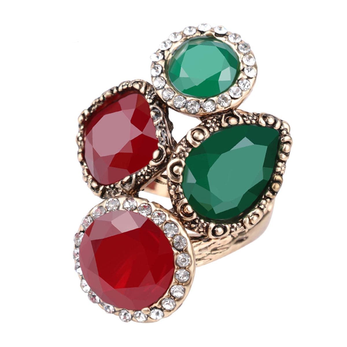 Green & Red Resin Cubic Zirconia Stacked Band Ring