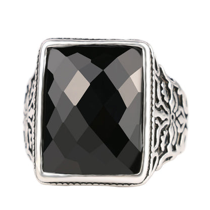 Black Rectangle Band Ring, statement rings for women, botanical inspired, front view