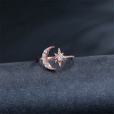cubic zirconia & 18k Rose Gold-Plated Moon & Star Bypass Ring - streetregion