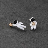 White Oil Drip & 18k Gold-Plated Astronaut Stud Earrings