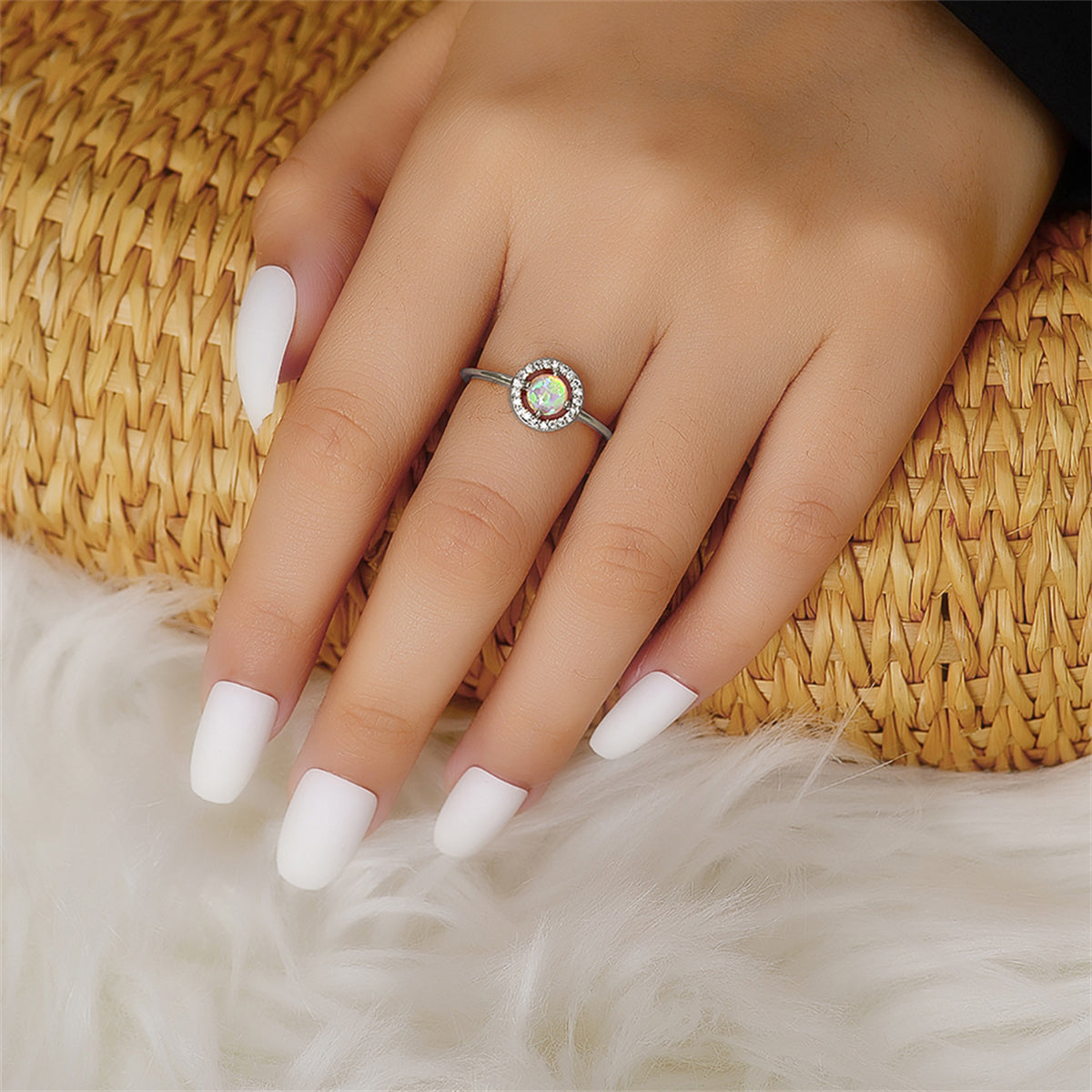 Opal & Cubic Zirconia Openwork Ring