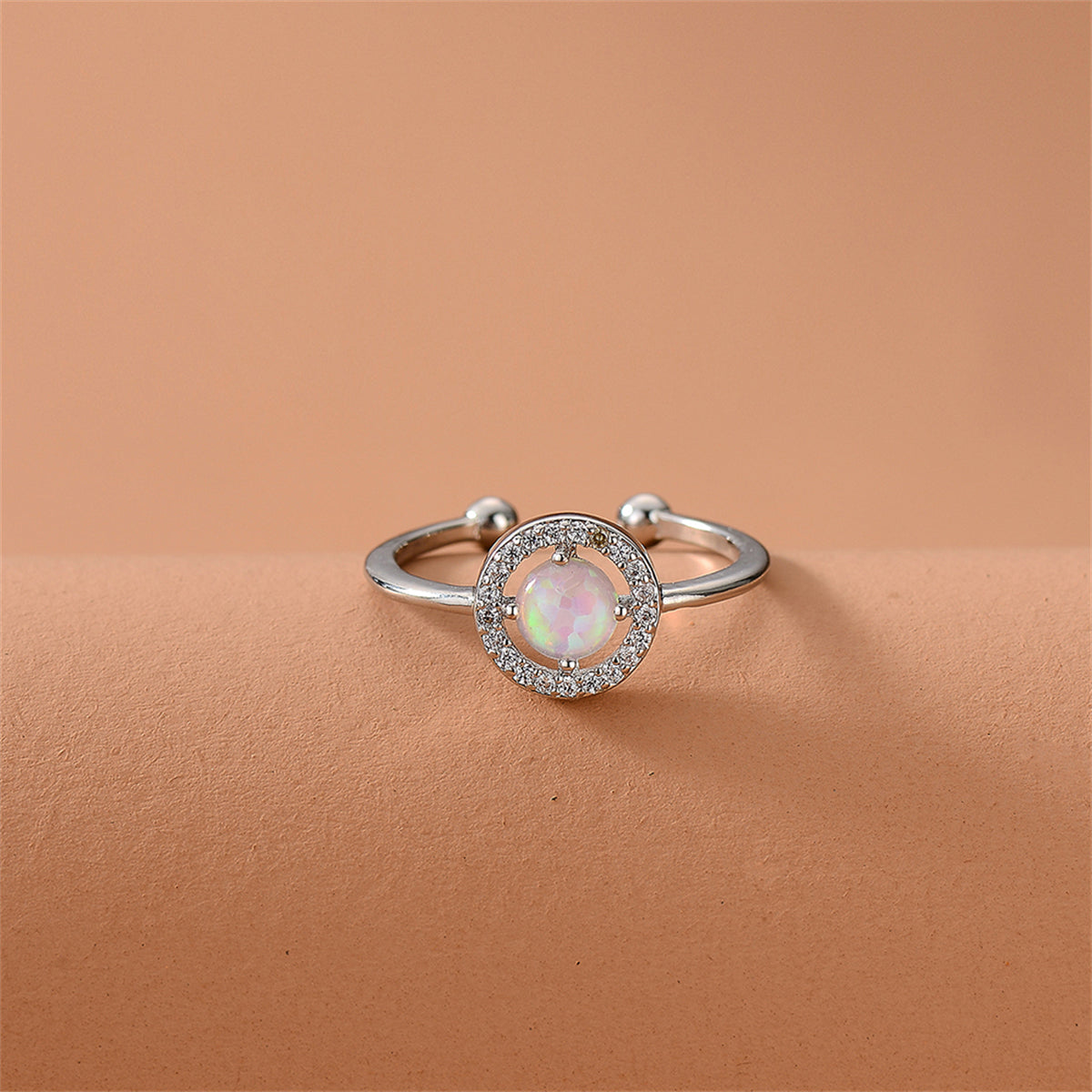 Opal and Cubic Zirconia Openwork Ring, statement rings for women, everyday style, side view