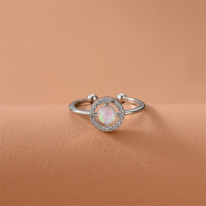 Opal and Cubic Zirconia Openwork Ring, statement rings for women, everyday style, side view