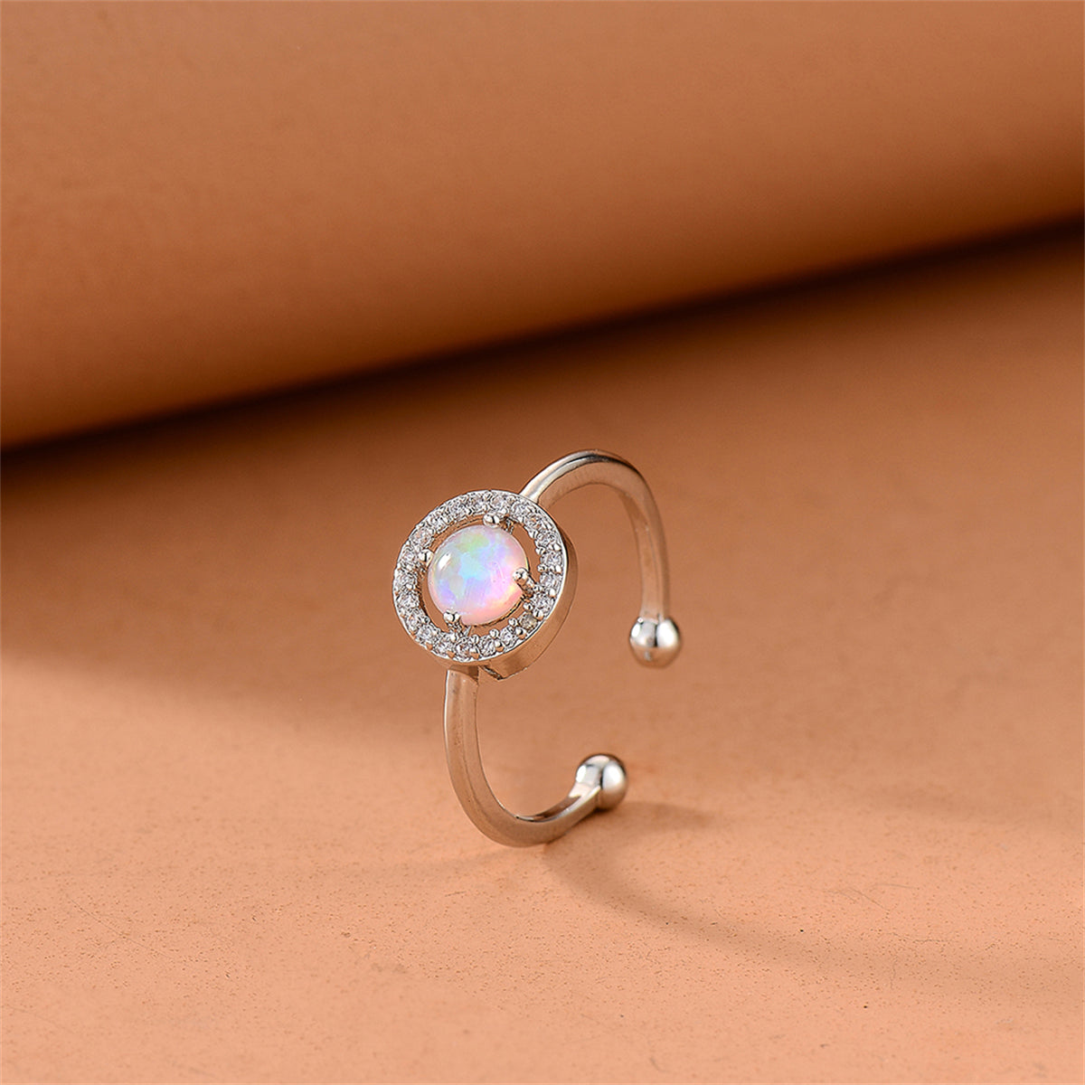 Opal & Cubic Zirconia Openwork Ring