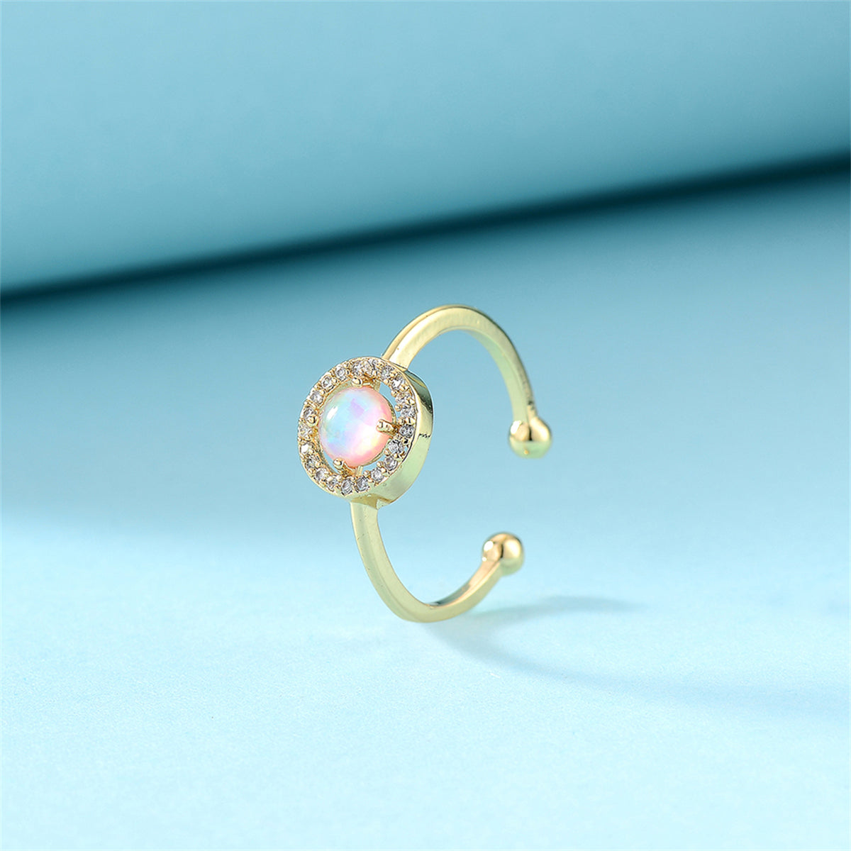 Opal & Cubic Zirconia 18K Gold-Plated Openwork Ring