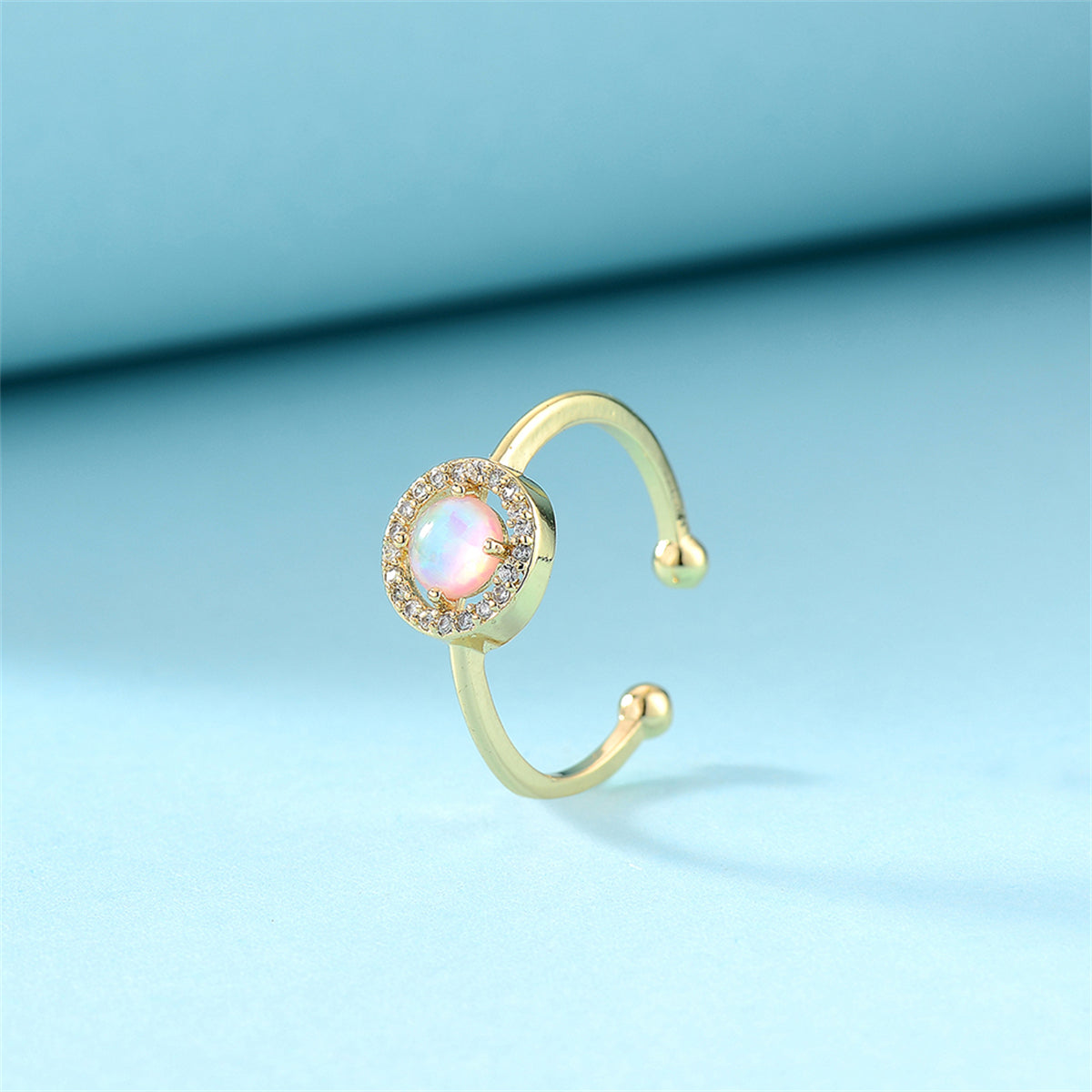 Opal and Cubic Zirconia 18K Gold-Plated Openwork Ring, gold statement rings for women, vintage-inspired design, side view