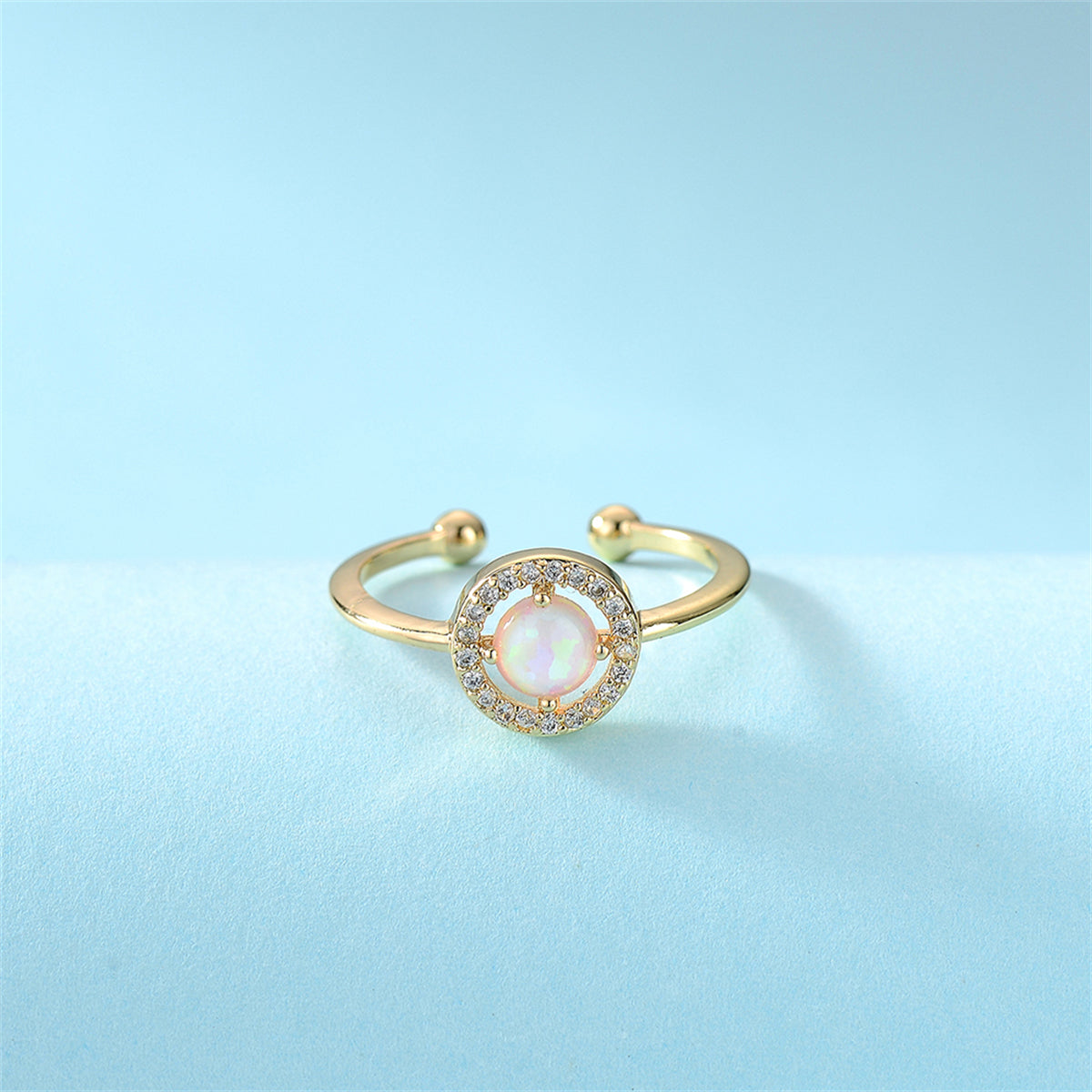Opal and Cubic Zirconia 18K Gold-Plated Openwork Ring, gold statement rings for women, lifestyle look