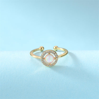 Opal and Cubic Zirconia 18K Gold-Plated Openwork Ring, gold statement rings for women, lifestyle look