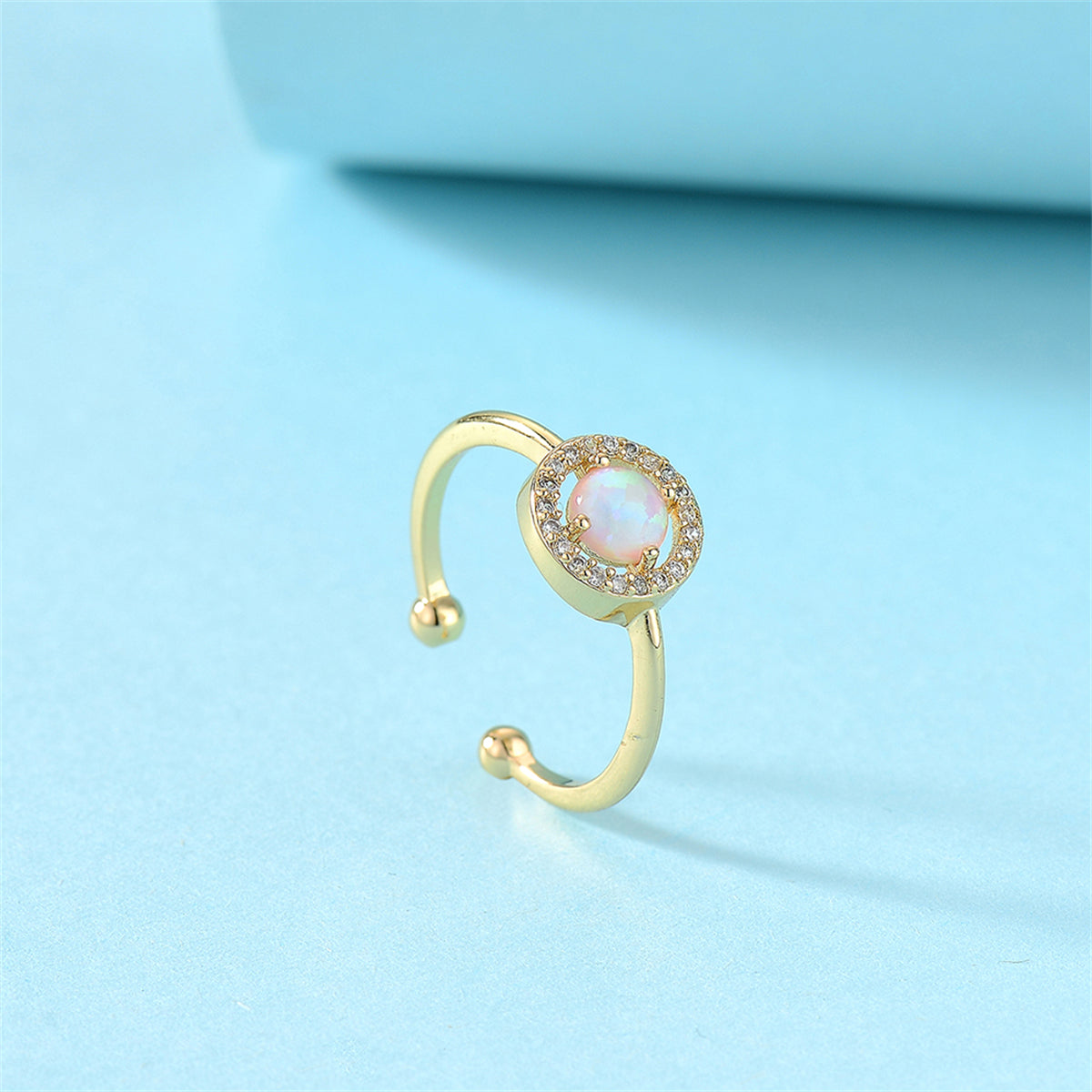 Opal and Cubic Zirconia 18K Gold-Plated Openwork Ring, gold statement rings for women, vintage-inspired design, styled look