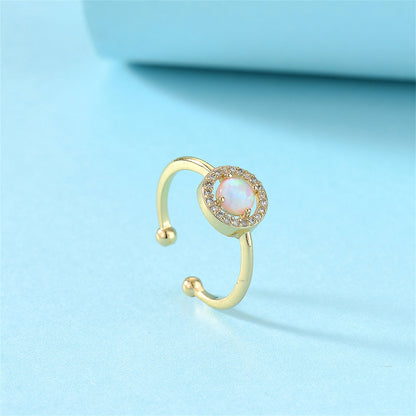 Opal and Cubic Zirconia 18K Gold-Plated Openwork Ring, gold statement rings for women, vintage-inspired design, styled look