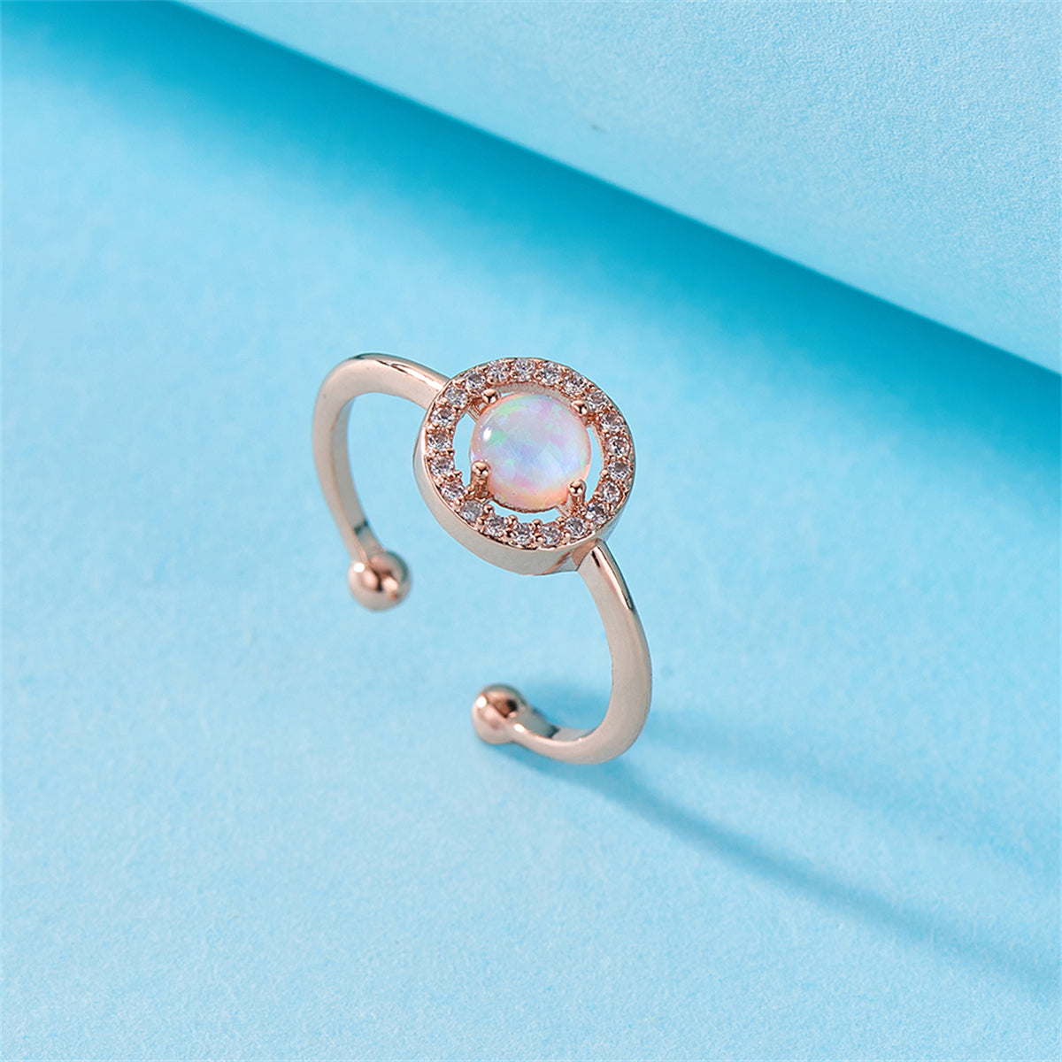 Opal and Cubic Zirconia 18K Rose Gold-Plated Hola Open Ring, rose gold statement rings for women, side view