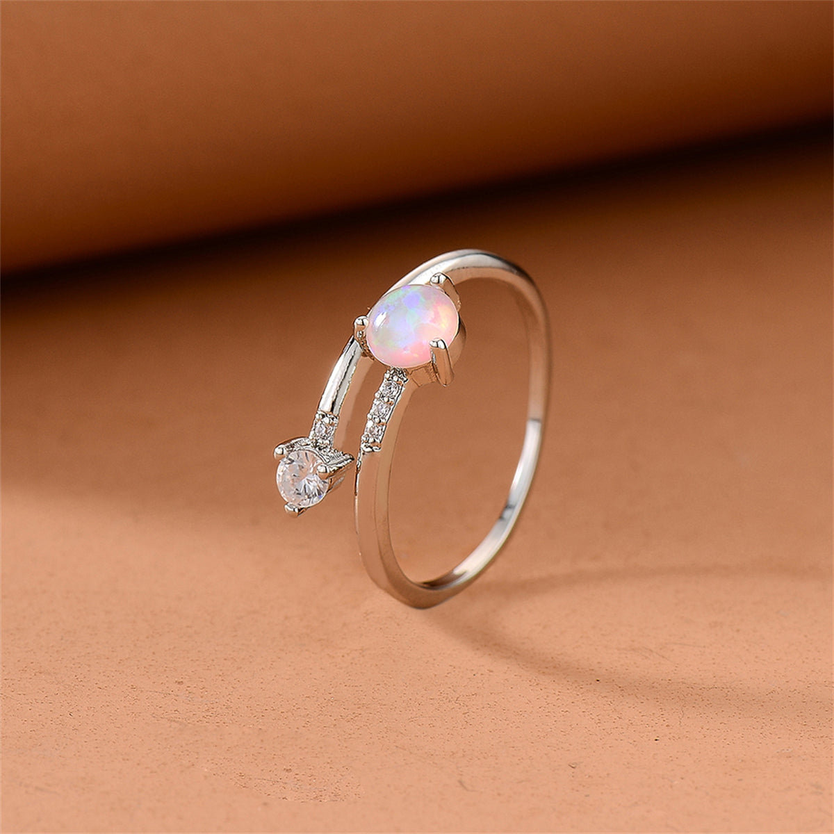 Opal and Cubic Zirconia Bypass Ring, statement rings for women, dainty minimalist design, side view