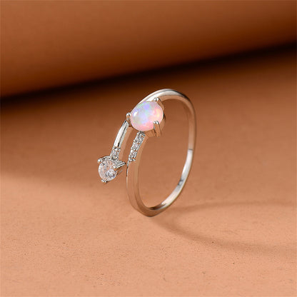 Opal and Cubic Zirconia Bypass Ring, statement rings for women, dainty minimalist design, side view