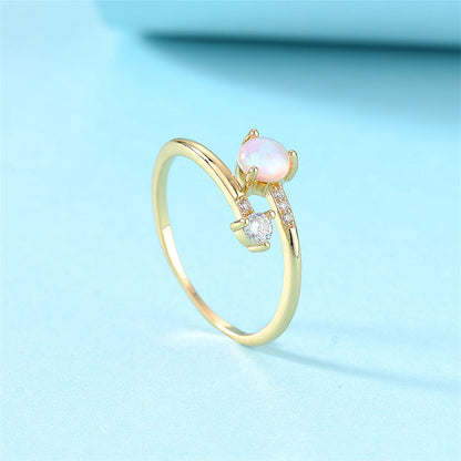 Opal and Cubic Zirconia 18K Gold-Plated Bypass Ring, gold statement rings for women, botanical inspired, side view