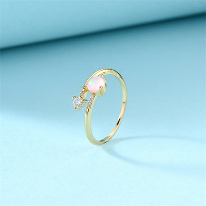 Opal and Cubic Zirconia 18K Gold-Plated Bypass Ring, gold statement rings for women, botanical inspired, detail close-up