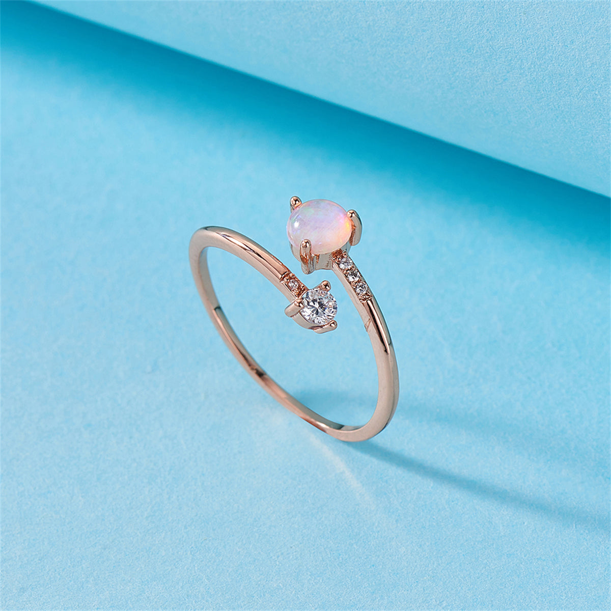 Pink Opal and Cubic Zirconia Bypass Ring, statement rings for women, elegant gift for her, side view