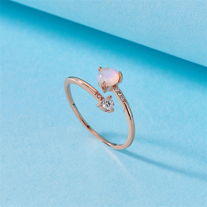 Pink Opal and Cubic Zirconia Bypass Ring, statement rings for women, elegant gift for her, side view