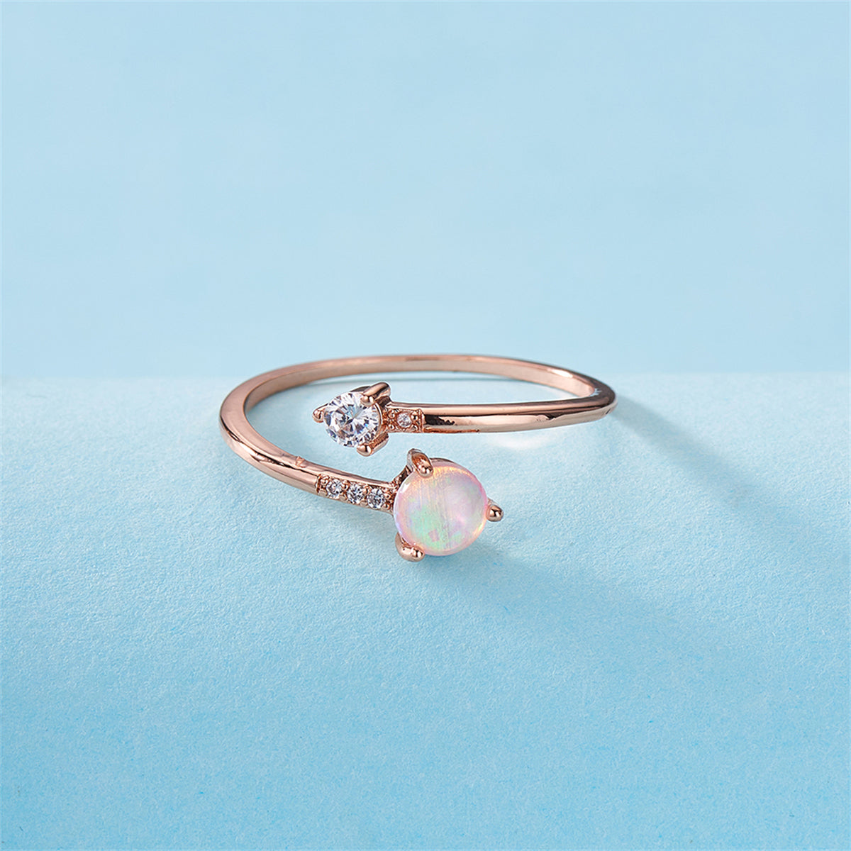 Pink Opal and Cubic Zirconia Bypass Ring, statement rings for women, elegant gift for her, detail close-up