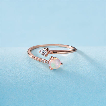 Pink Opal and Cubic Zirconia Bypass Ring, statement rings for women, elegant gift for her, detail close-up