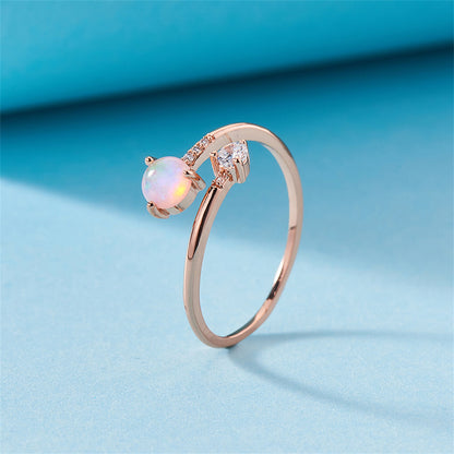 Pink Opal and Cubic Zirconia Bypass Ring, statement rings for women, elegant gift for her, lifestyle look