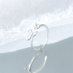 Cubic Zirconia & Silver-Plated Butterfly Open Ring