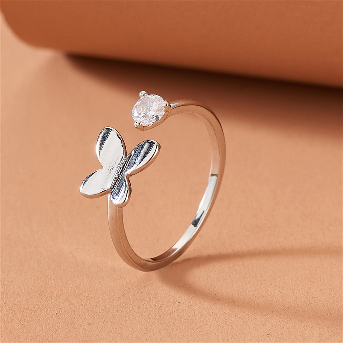 Cubic Zirconia and Silver-Plated Butterfly Open Ring, silver statement rings for women, everyday style, lifestyle look