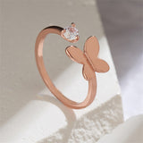 Cubic Zirconia & 18k Rose Gold-Plated Butterfly Bypass Ring