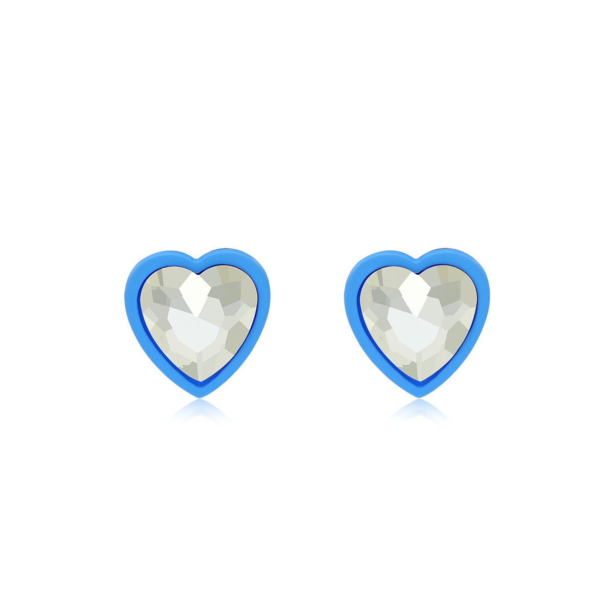 Blue & Crystal Heart Stud Earrings