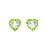 Green & Crystal Heart Stud Earrings