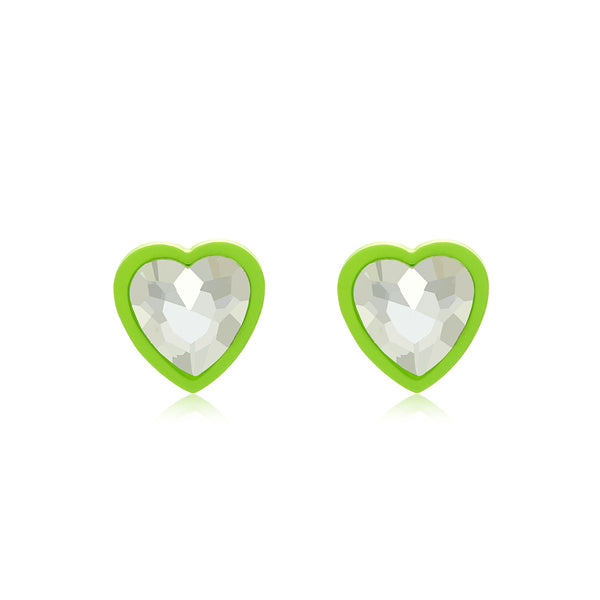 Green & Crystal Heart Stud Earrings