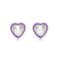 Purple & Crystal Heart Stud Earrings