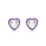 Purple & Crystal Heart Stud Earrings