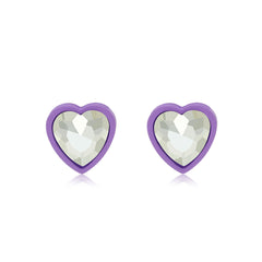 Purple & Crystal Heart Stud Earrings