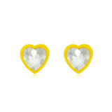 Yellow & Crystal Heart Stud Earrings