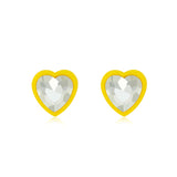 Yellow & Crystal Heart Stud Earrings
