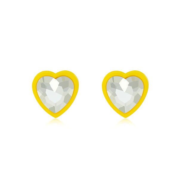 Yellow & Crystal Heart Stud Earrings