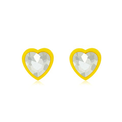 Yellow & Crystal Heart Stud Earrings