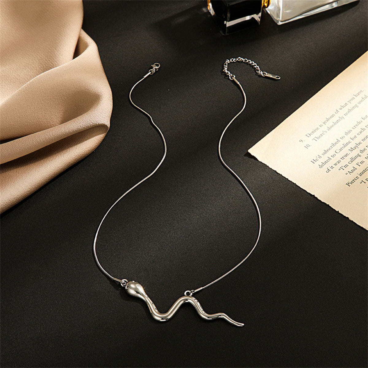 Stainless Steel Snake Bar Necklace, stainless steel pendant necklace for women, dainty minimalist design, side view