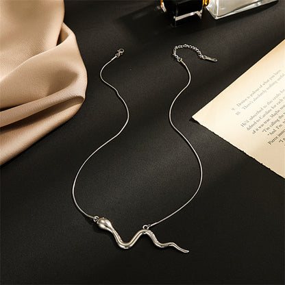 Stainless Steel Snake Bar Necklace, stainless steel pendant necklace for women, dainty minimalist design, side view