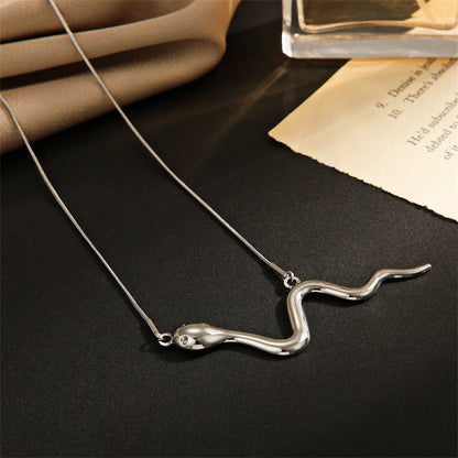 Stainless Steel Snake Bar Necklace, stainless steel pendant necklace for women, dainty minimalist design, lifestyle look