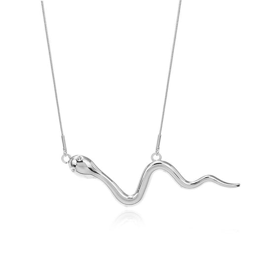Stainless Steel Snake Bar Necklace, stainless steel pendant necklace for women, dainty minimalist design, front view