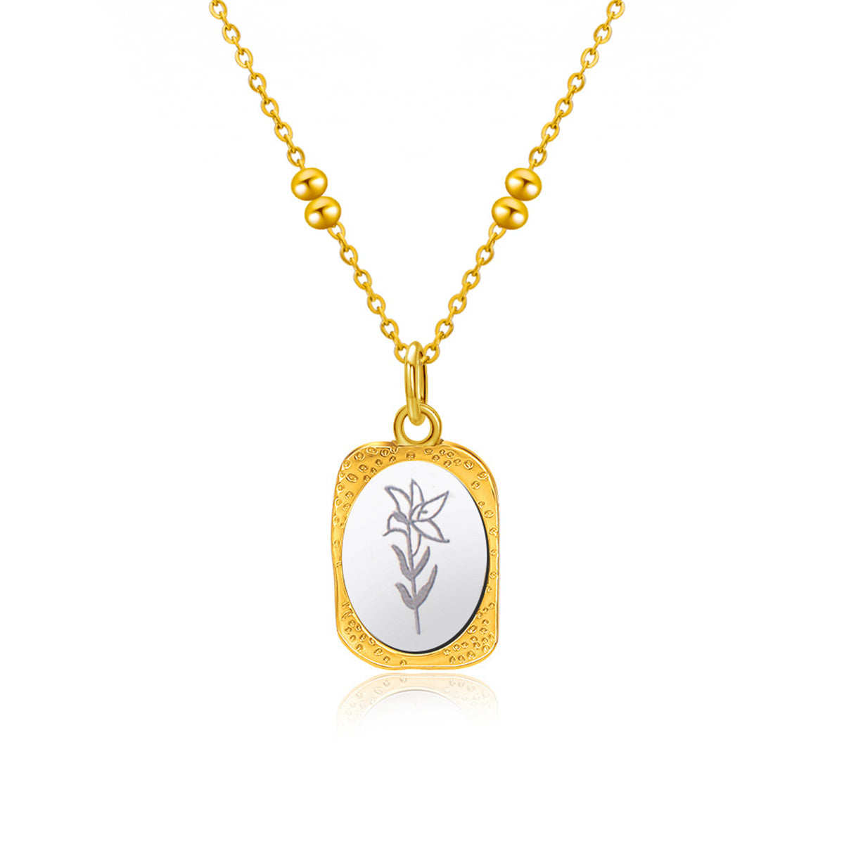 Two-Tone Flower Textured Pendant Necklace, pendant necklace for women, dainty minimalist design, front view