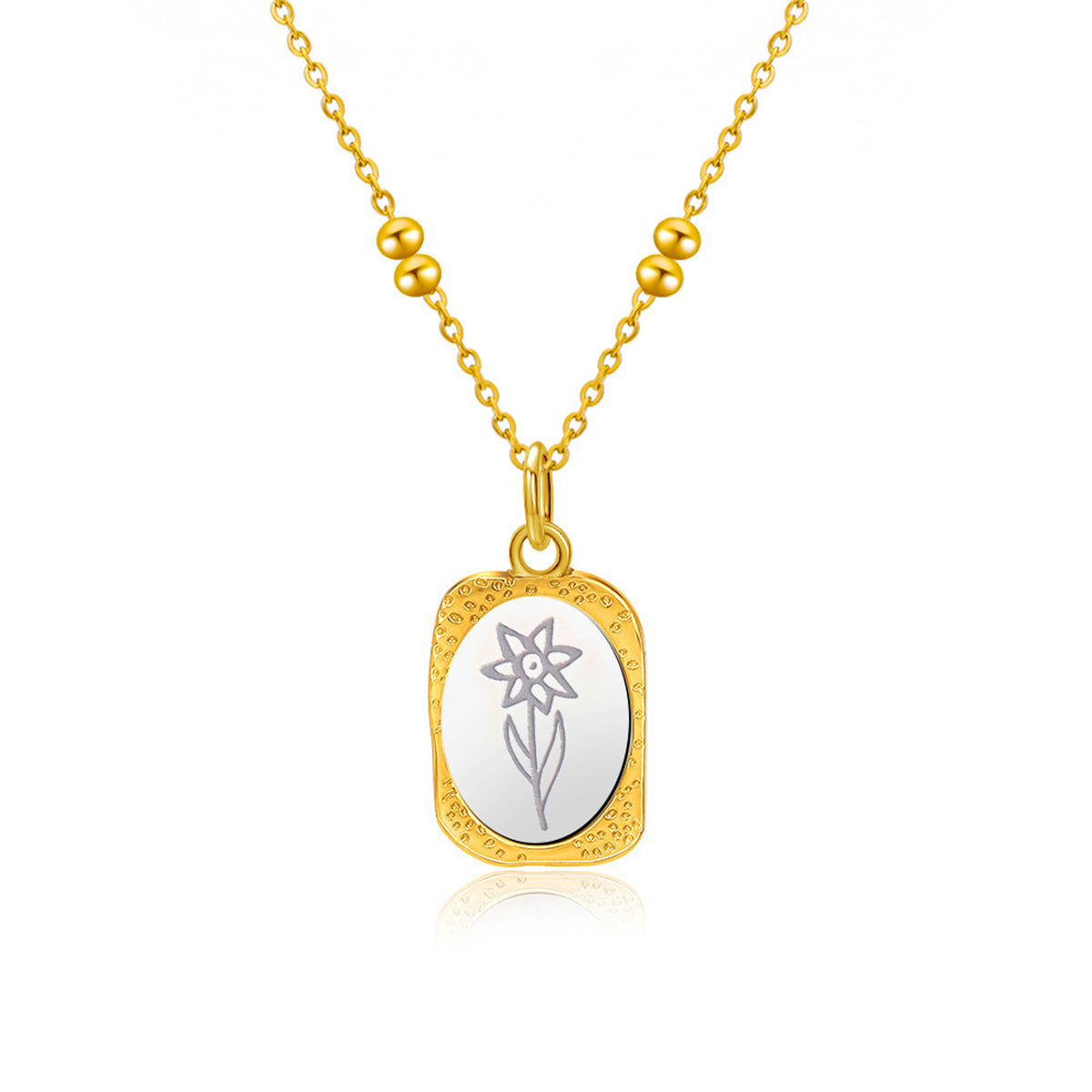 Two-Tone Daffodil Textured Pendant Necklace, pendant necklace for women, everyday style, front view