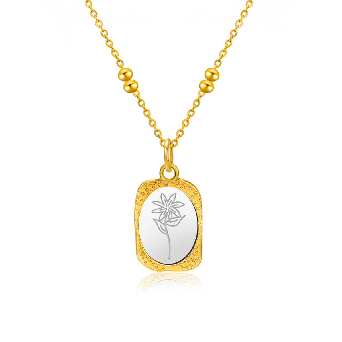 Two-Tone Lily Oval Pendant Necklace, pendant necklace for women, elegant gift for her, front view