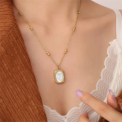 Two-Tone Rose Oval Pendant Necklace