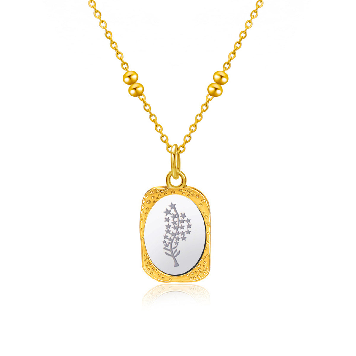 Two-Tone Delphinium Oval Pendant Necklace, pendant necklace for women, dainty minimalist design, front view