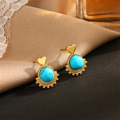 Turquoise & 18K Gold-Plated Heart Filigree Drop Earrings